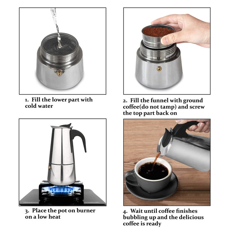 elabo Stovetop Espresso Machine and Moka Pot for Gas or Electric Ceramic Stovetop, Italian Espresso Coffee Shot Maker for Italian Espresso, Cappuccino and Latte, Stainless Steel 304, 10 Cups - Image 5